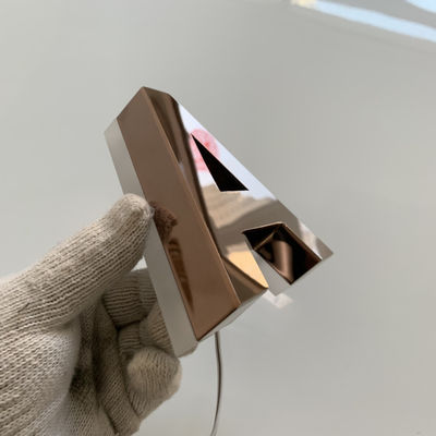 Rose Gold Mirror Backlit ตัวอักษรสแตนเลสป้องกันสนิม Backlit Metal Sign