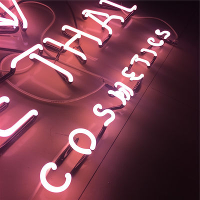 โลโก้ร้านเครื่องสำอาง Custom Neon Sign Glass ทำ Pink Neon Channel Letters