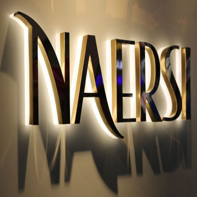 ป้ายโลโก้ธุรกิจกระจกสีทอง